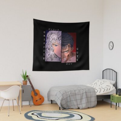 Scribble White Hawk And Black Swordsman Tapestry