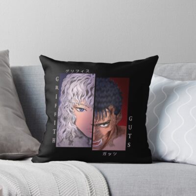 Scribble White Hawk And Black Swordsman Throw Pillow